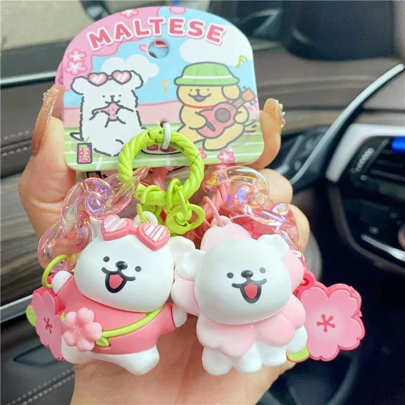 Maltese Dog Plush Keychain