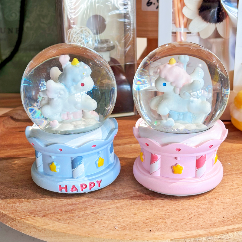 Macaron Carousel  Crystal Ball with LED Light Snowfall Ball