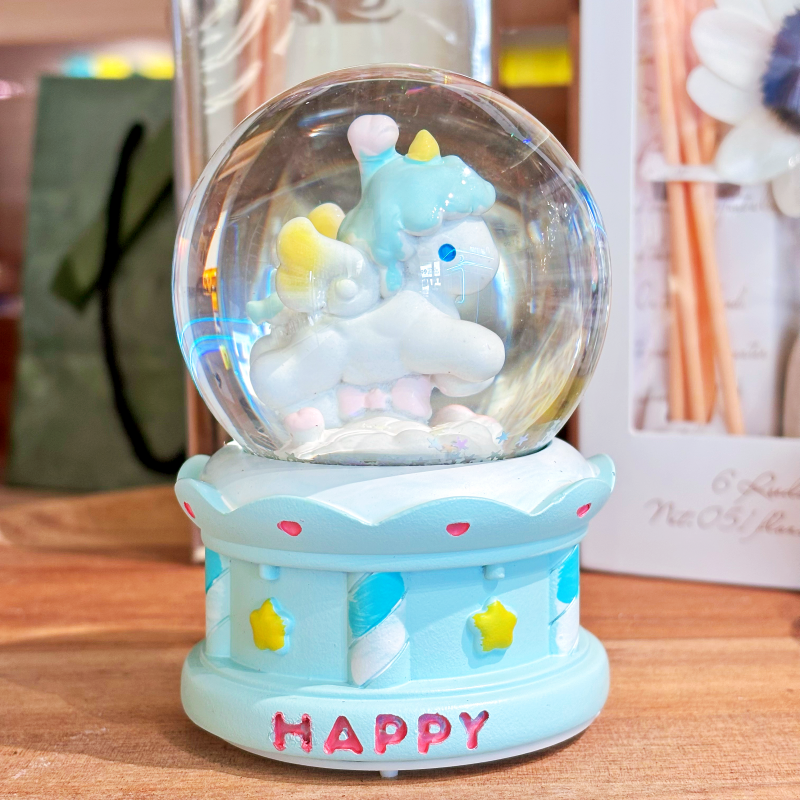 Macaron Carousel  Crystal Ball with LED Light Snowfall Ball
