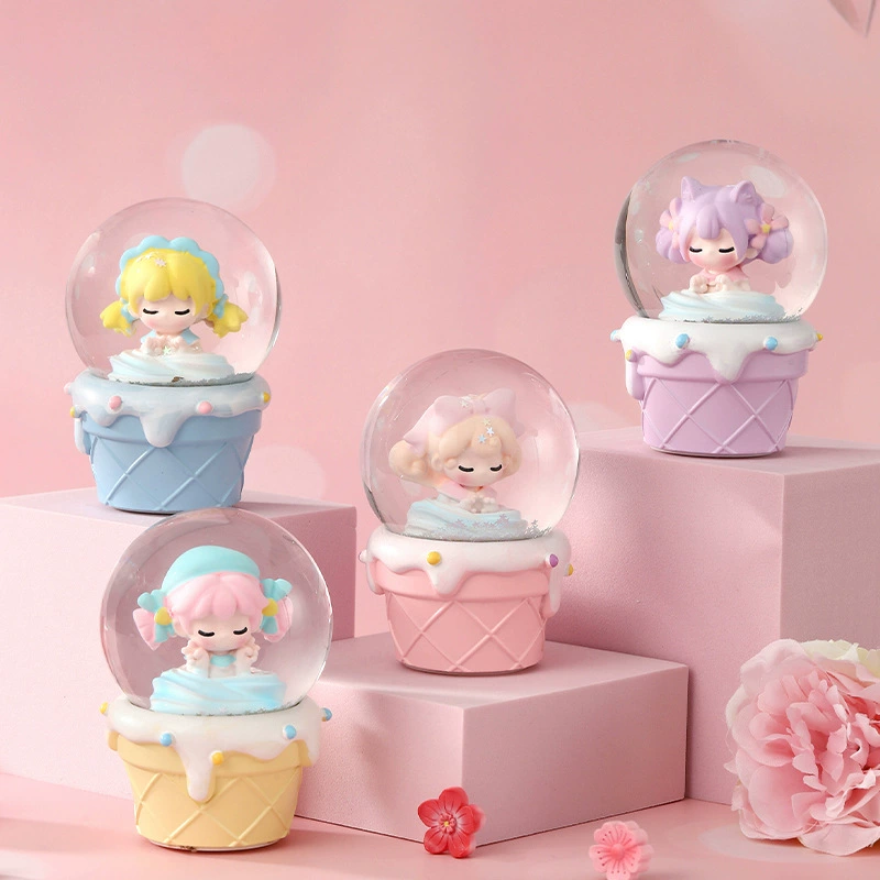 10030000401_1 Ice Cream Girl Crystal Ball with LED Light Snowfall Ball