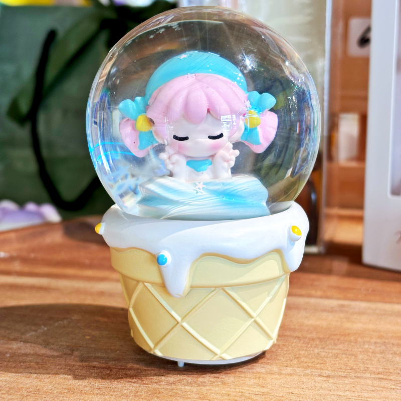 Ice Cream Girl Crystal Ball with LED Light Snowfall Ball