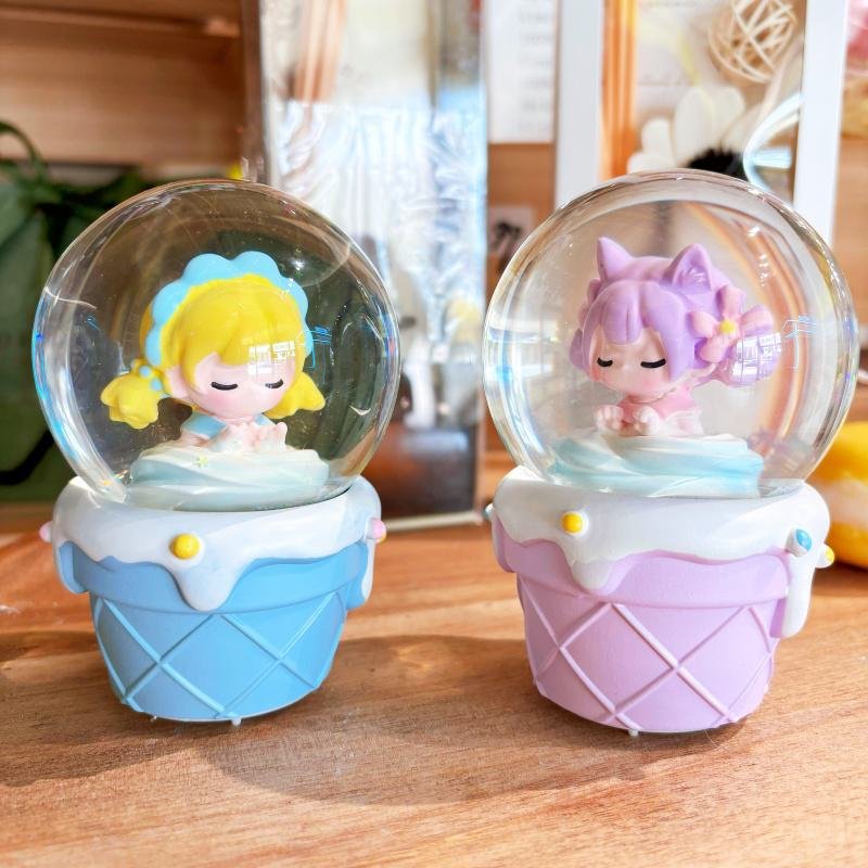 Ice Cream Girl Crystal Ball with LED Light Snowfall Ball