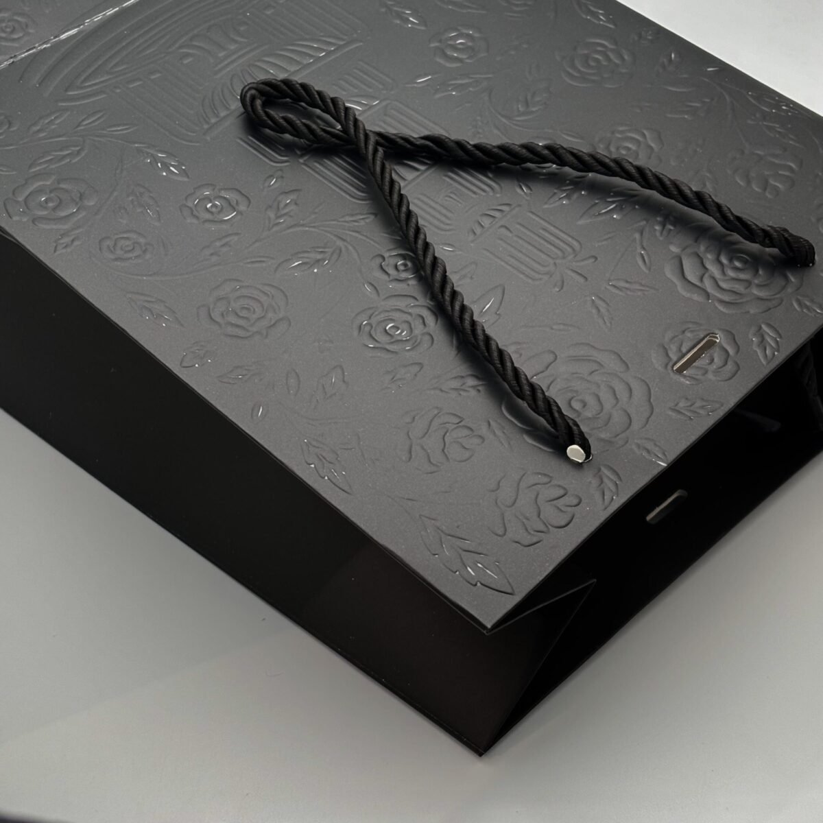 Embossed Rose Gift Bag Luxury Paper Tote Vintage Fountain Design