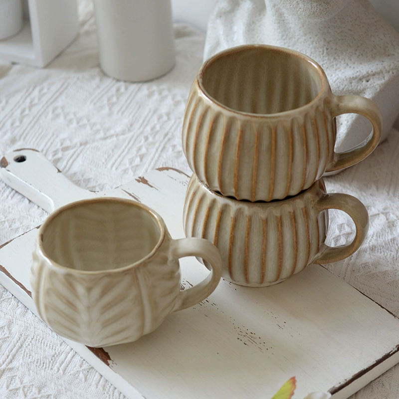 Vintage Embossed Handmade Ceramic Coffee Mug