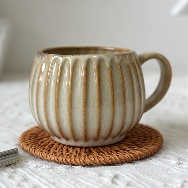 Vintage Embossed Handmade Ceramic Coffee Mug