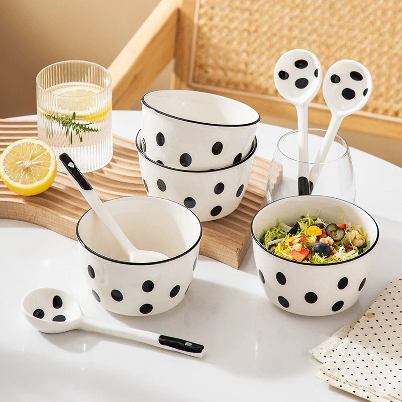 Polka Dot Ceramic Rice Bowl 4.5 Inch