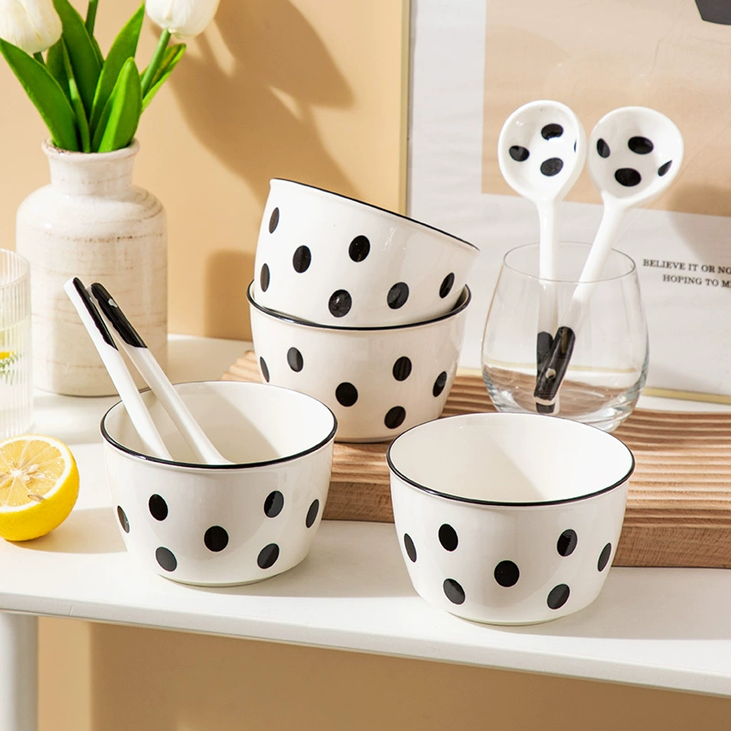 Polka Dot Ceramic Rice Bowl 4.5 Inch