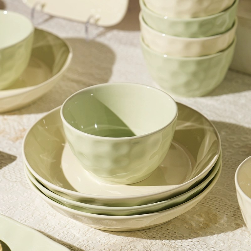 Mint Green Ceramic Bowl Cream Style Rice and Noodle Bowl