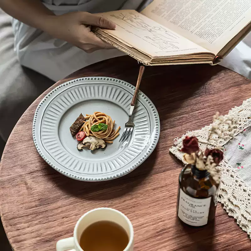 Vintage Embossed Ceramic Plate Steak Salad Dish 8 Inch