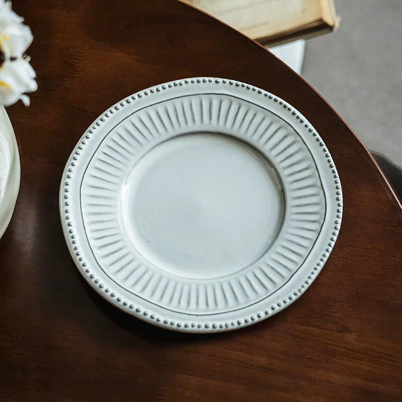 Vintage Embossed Ceramic Plate Steak Salad Dish 8 Inch