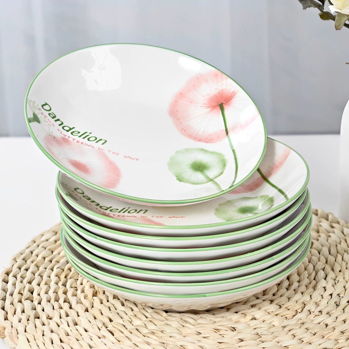 7 inch Ceramic Round Serving Plate with Underglaze Design