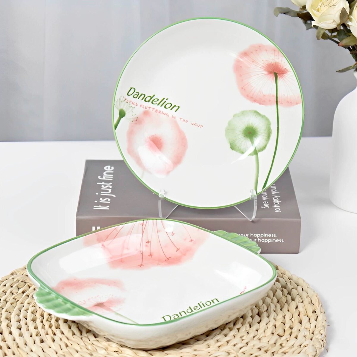 7 inch Ceramic Round Serving Plate with Underglaze Design