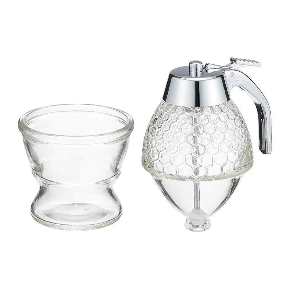 Creative Press Honey Dispenser Glass Syrup Bottle with Stand