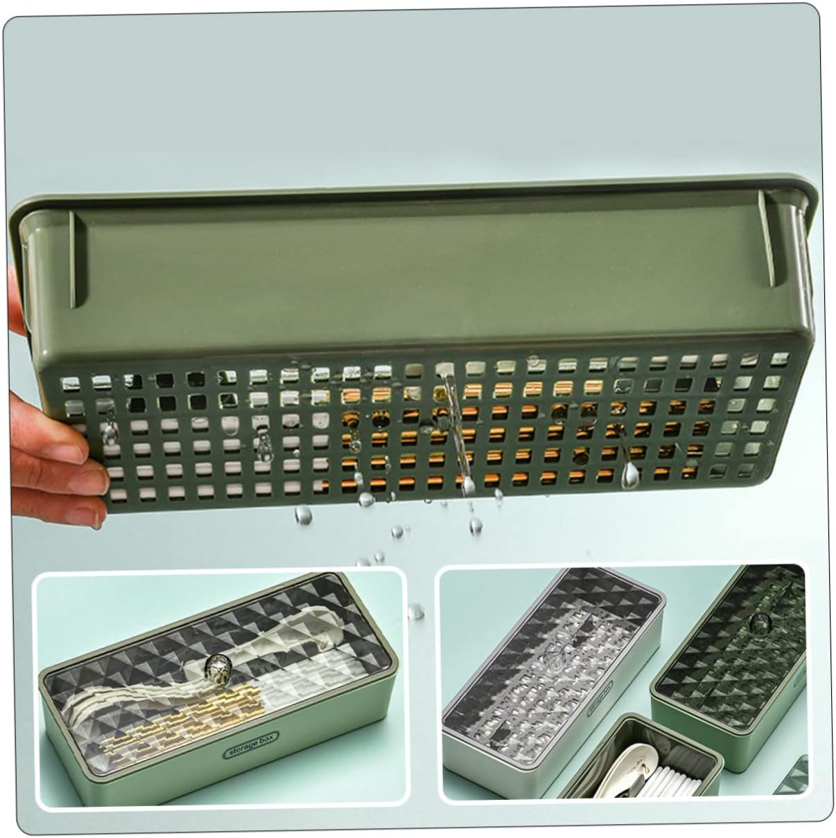 Double-Layer Utensil Holder with Lid Chopsticks Drain Storage Box