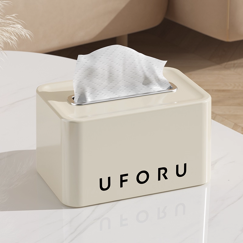 30040000201_1-1.png Cream Color Tissue Box Elegant PET ABS Tabletop Napkin Holder