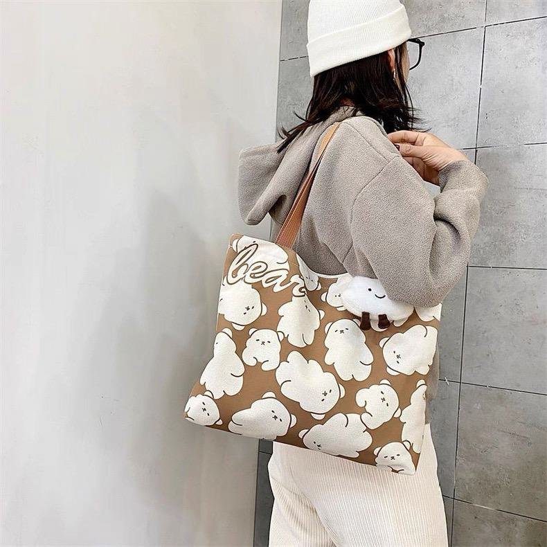 Cute Bear Print Large Capacity Canvas Tote Bag