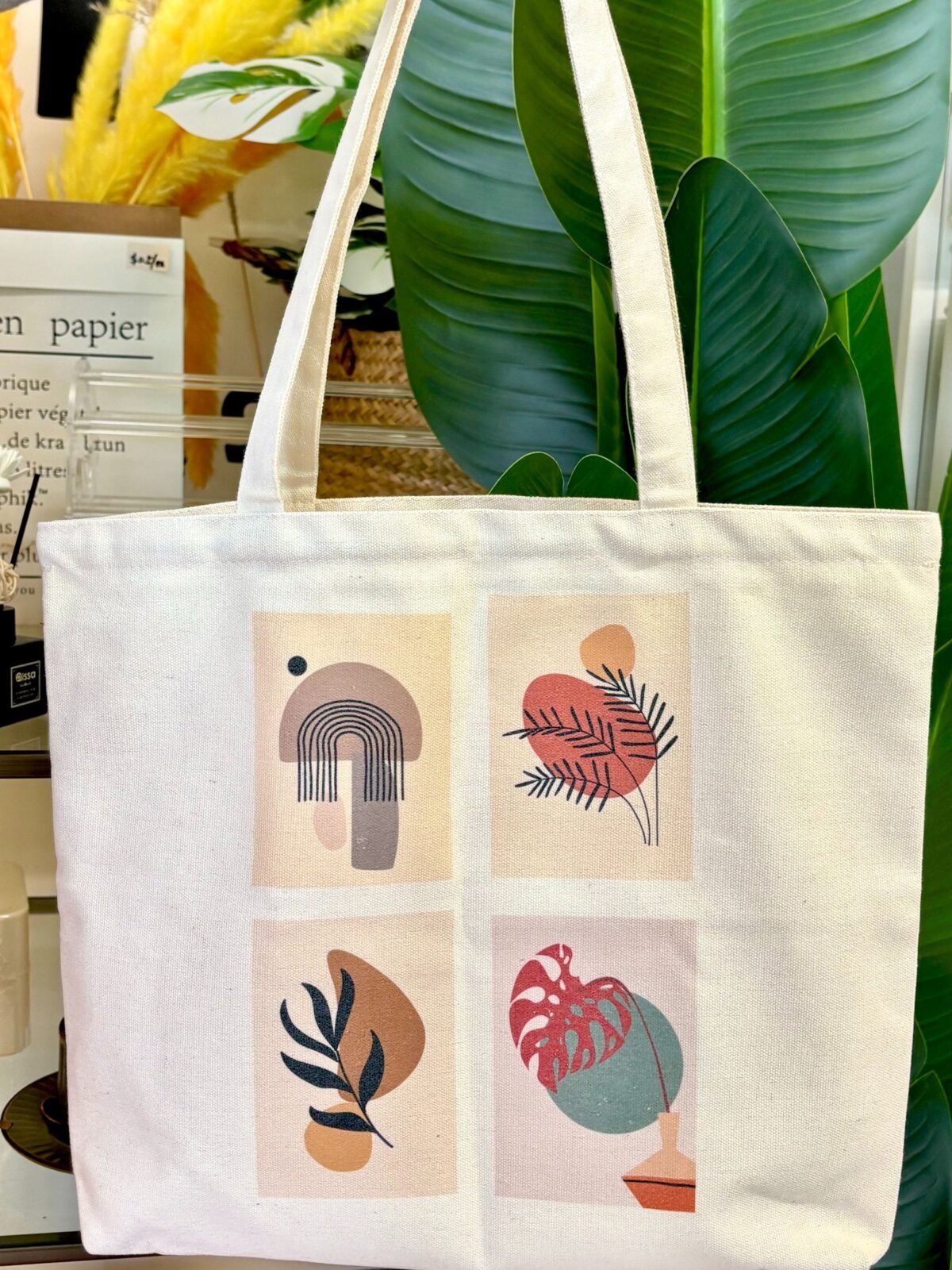 Abstract Botanical Print Large Capacity Canvas Tote Bag