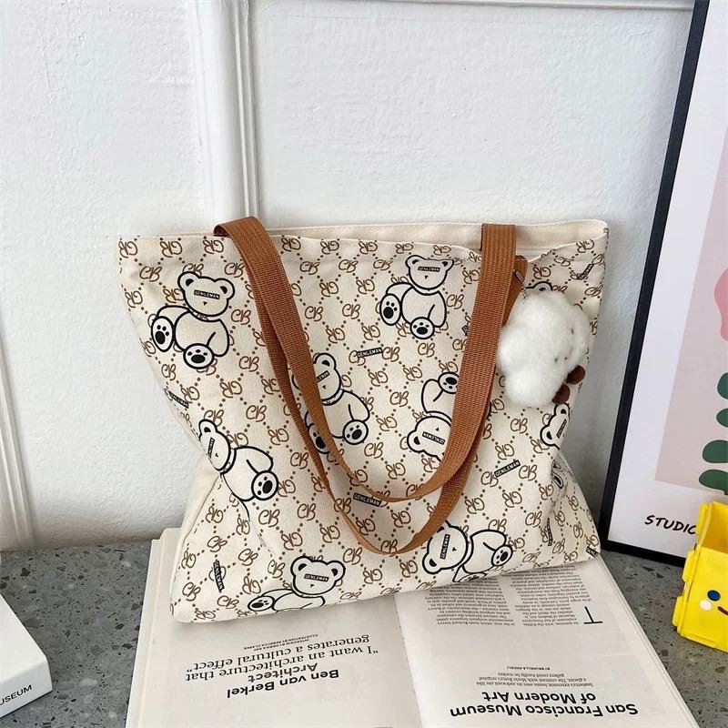 Classic Bear Print Large Capacity Canvas Tote Bag