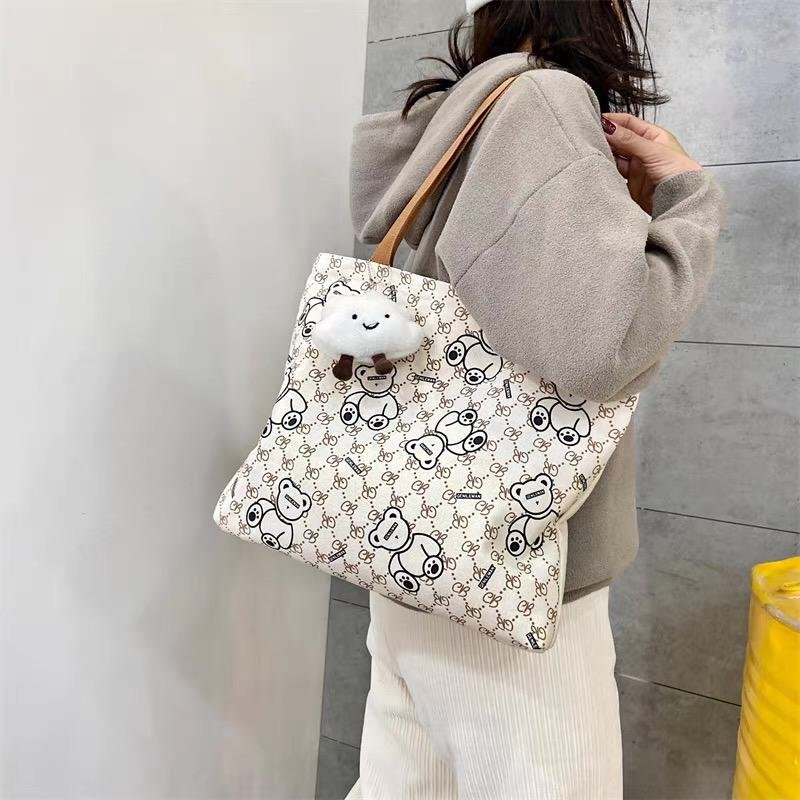 Classic Bear Print Large Capacity Canvas Tote Bag