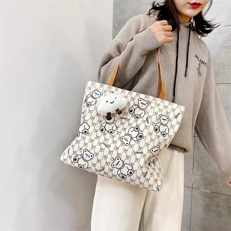 Classic Bear Print Large Capacity Canvas Tote Bag