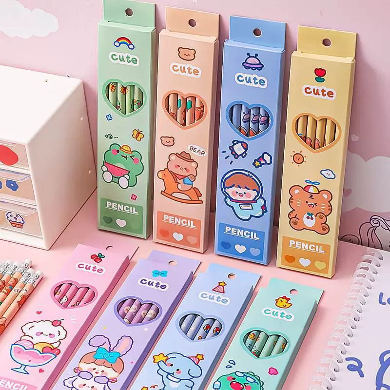 Cute Pet Pencil Set 6-Pack with Eraser Kids Writing Exam Pencils