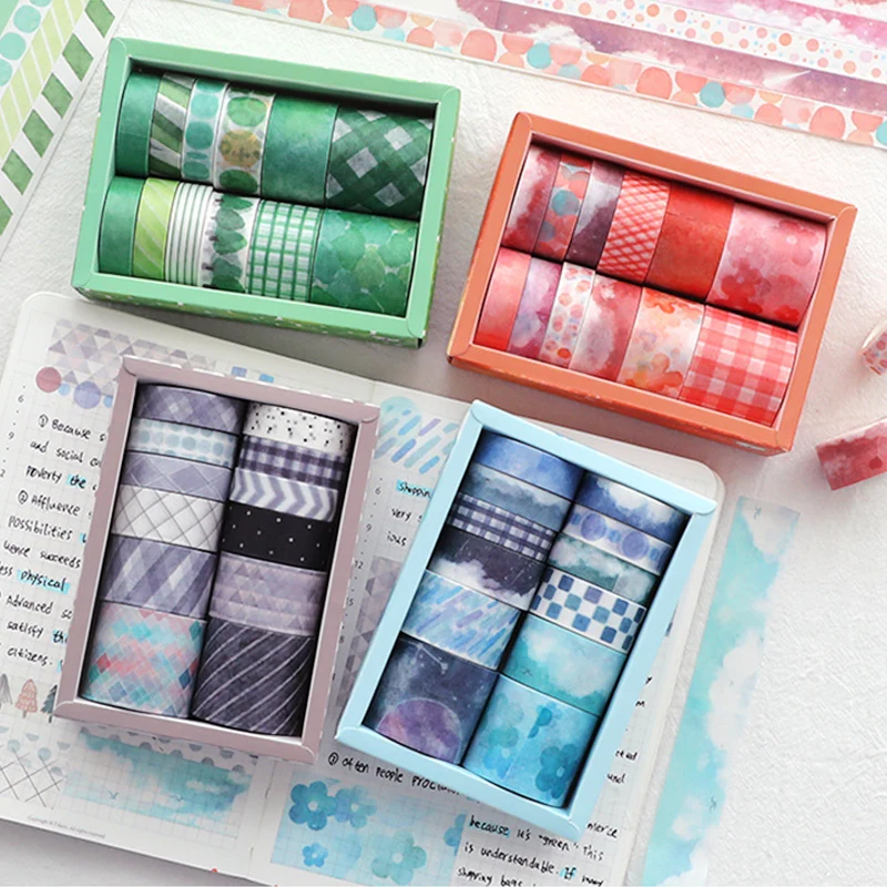 60030000101_1 Washi Tape Set – Sky, Forest, Plaid Theme Decorative Paper Tapes
