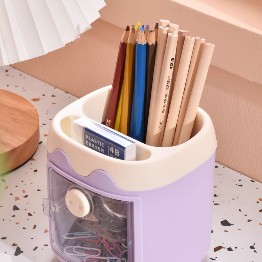 60040000601_1 Cute Pig Pen Holder Multifunctional Desk Organizer Storage Box