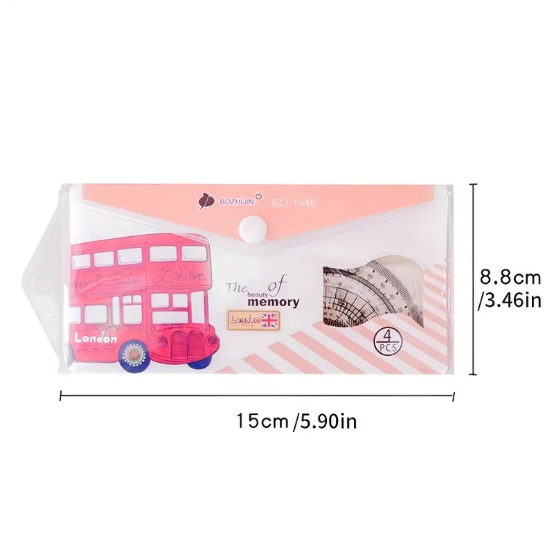 4-in-1 Transparent Plastic Geometry Ruler Set 20cm