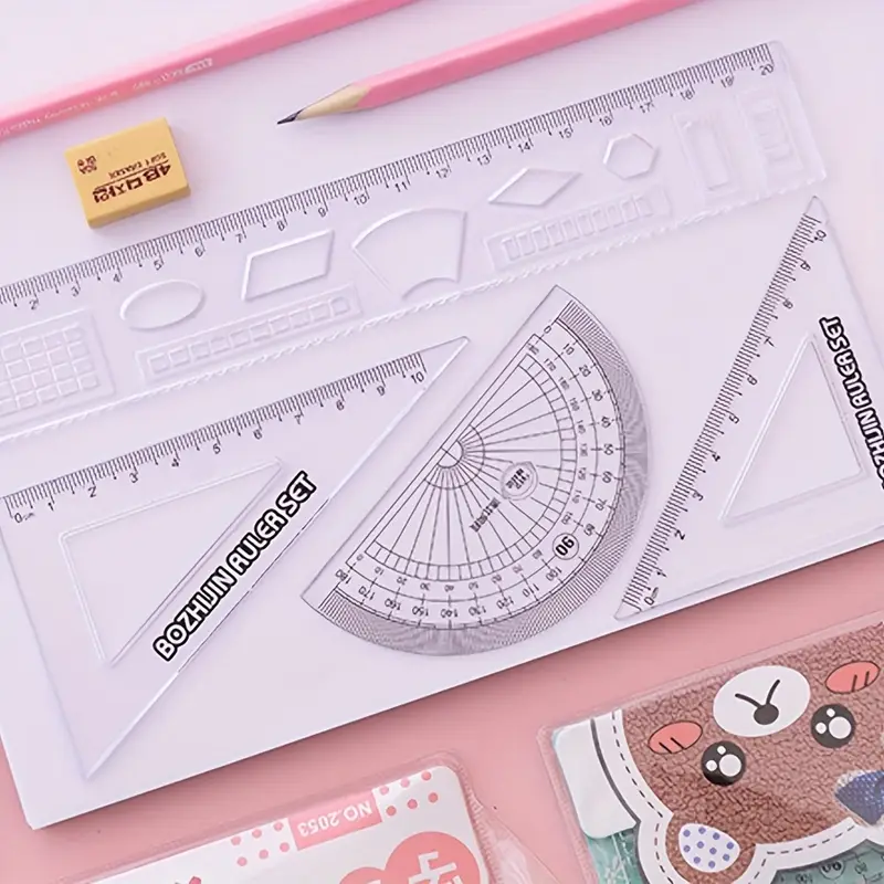 4-in-1 Transparent Plastic Geometry Ruler Set 20cm