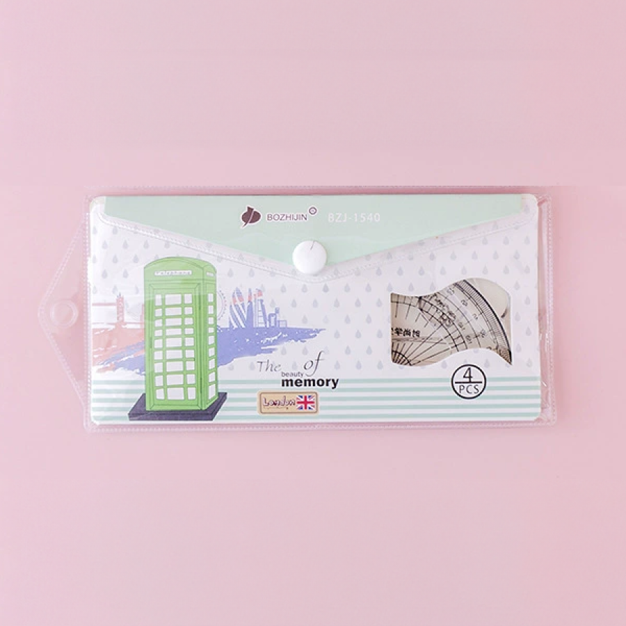 4-in-1 Transparent Plastic Geometry Ruler Set 20cm