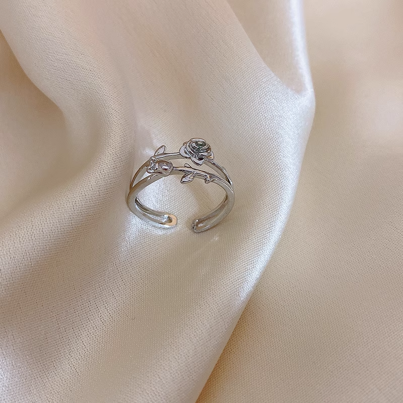 925 Sterling Silver Double-Layer Rose Ring