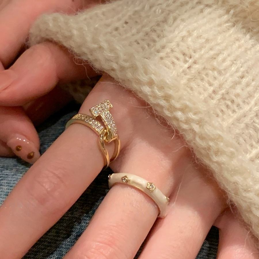 Minimalist T-Shaped Zircon Ring Adjustable Open Band Ring