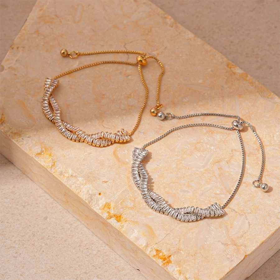 Elegant Luxury Style Zircon Braided Crossover Adjustable Bracelet