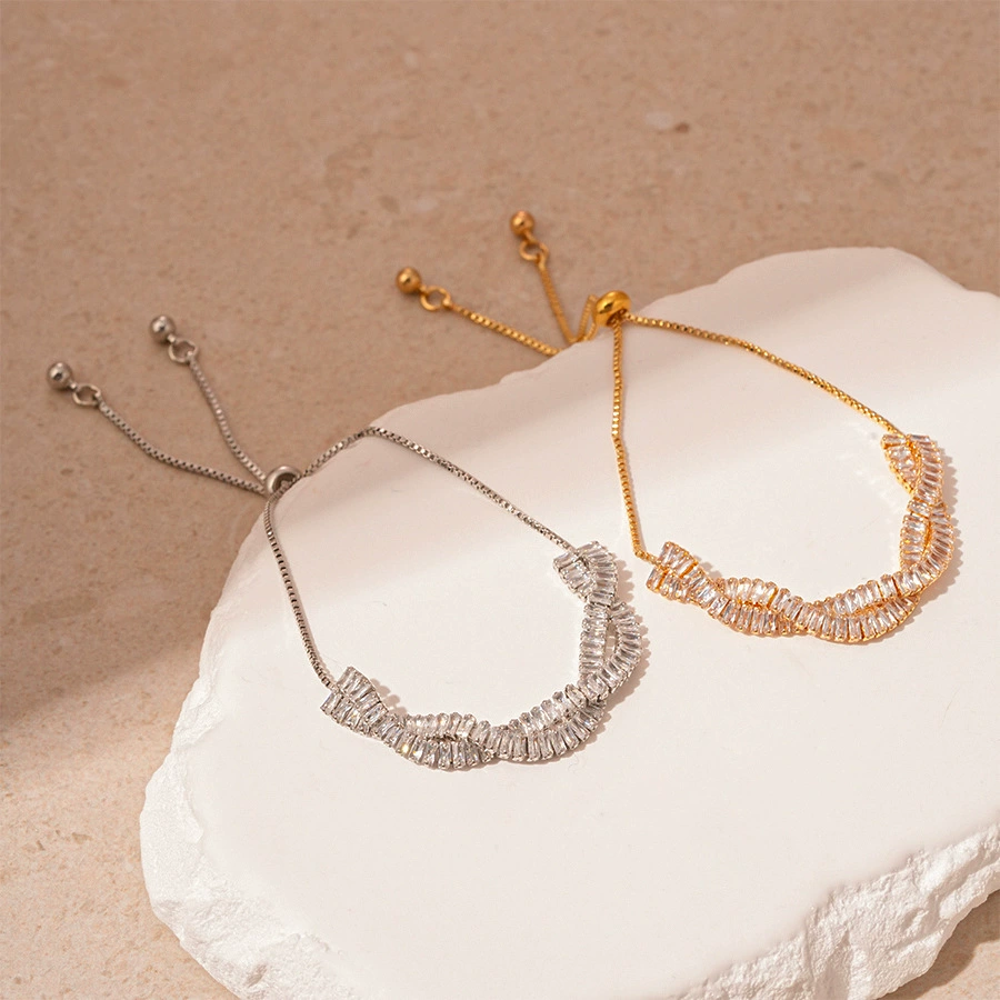 Elegant Luxury Style Zircon Braided Crossover Adjustable Bracelet
