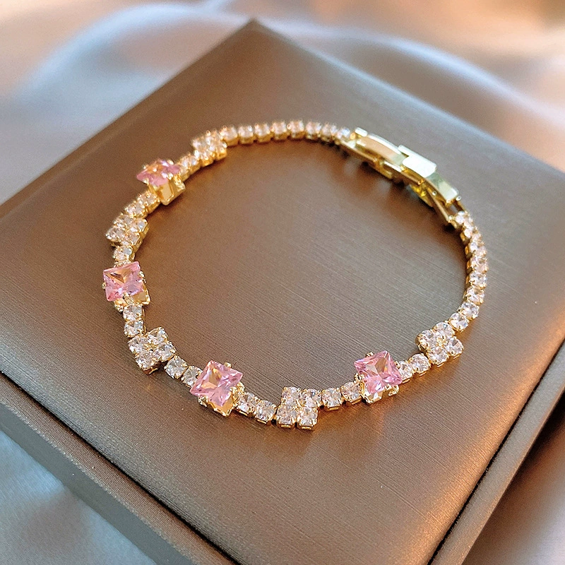 70020001001_2-1.png Staggered Pink Zircon Full-Pave Clasp Bracelet