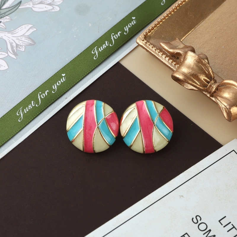 70040000201_1 Vintage Palace Retro Colorful Enamel Drip Glaze 925 Silver Stud Earrings