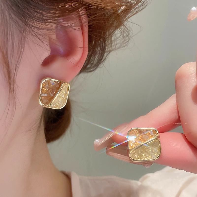 Vintage Color-Block Crystal Square 925 Silver Stud Pin Earrings