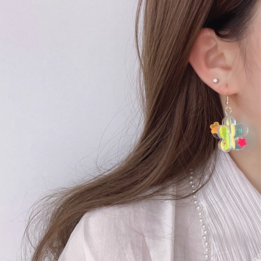 70040000701_1 Colorful 3D Flower Dangle Earrings14K Gold Plated Hooks