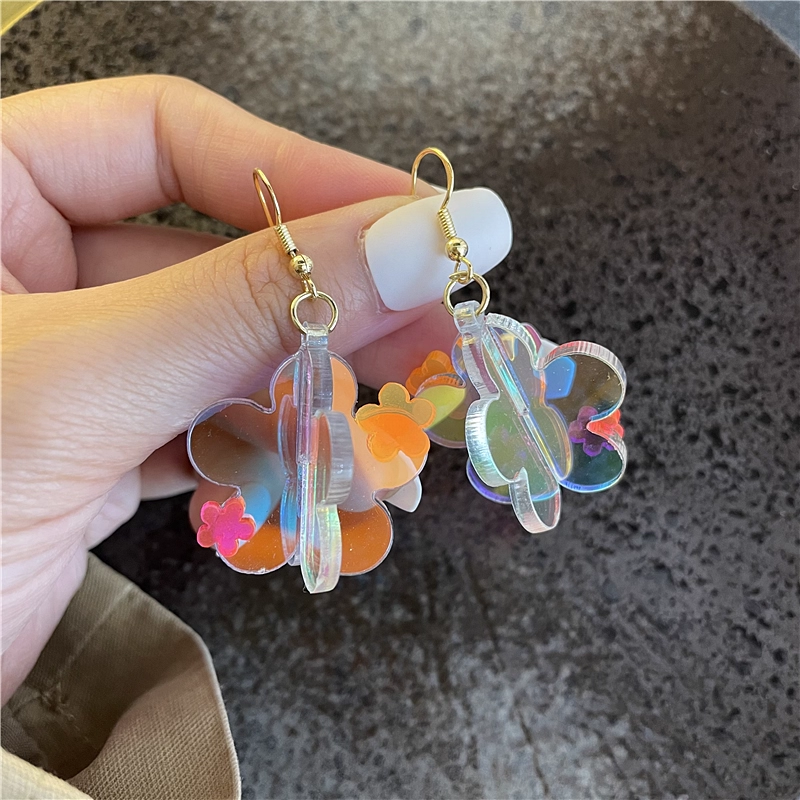 70040000701_2 Colorful 3D Flower Dangle Earrings14K Gold Plated Hooks