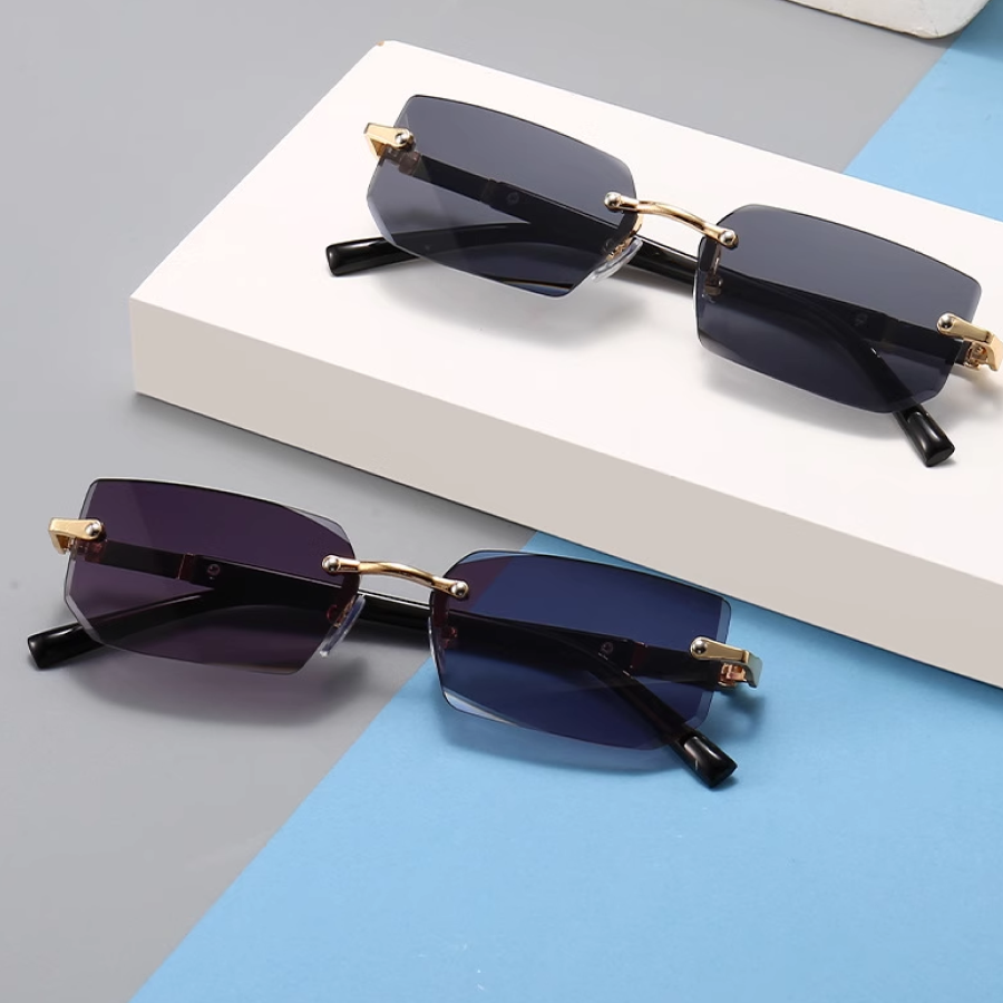 Trendy Rimless Rectangle Sunglasses UV400 for Men & Women