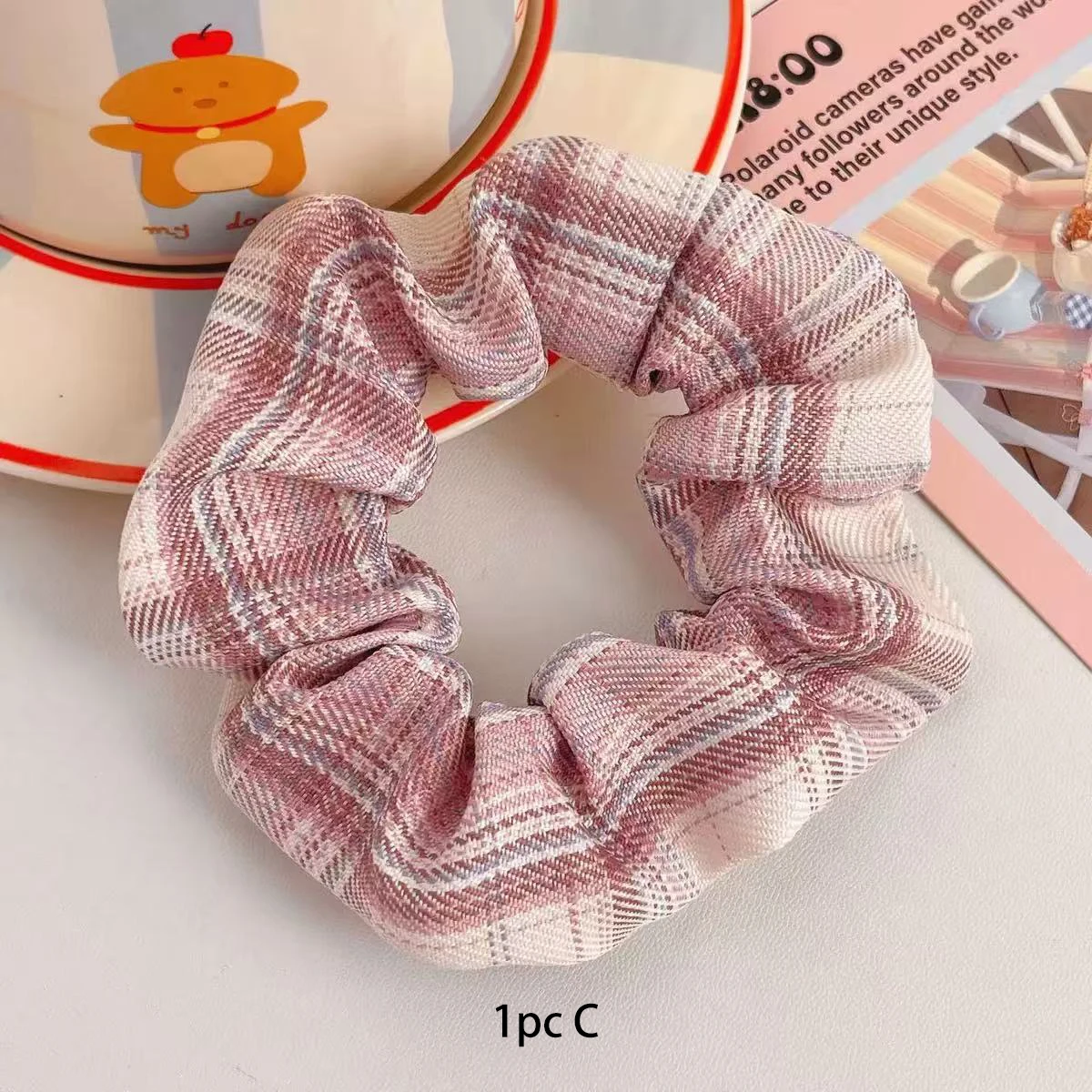Gradient Checkered Scrunchie Headband Red / Purple