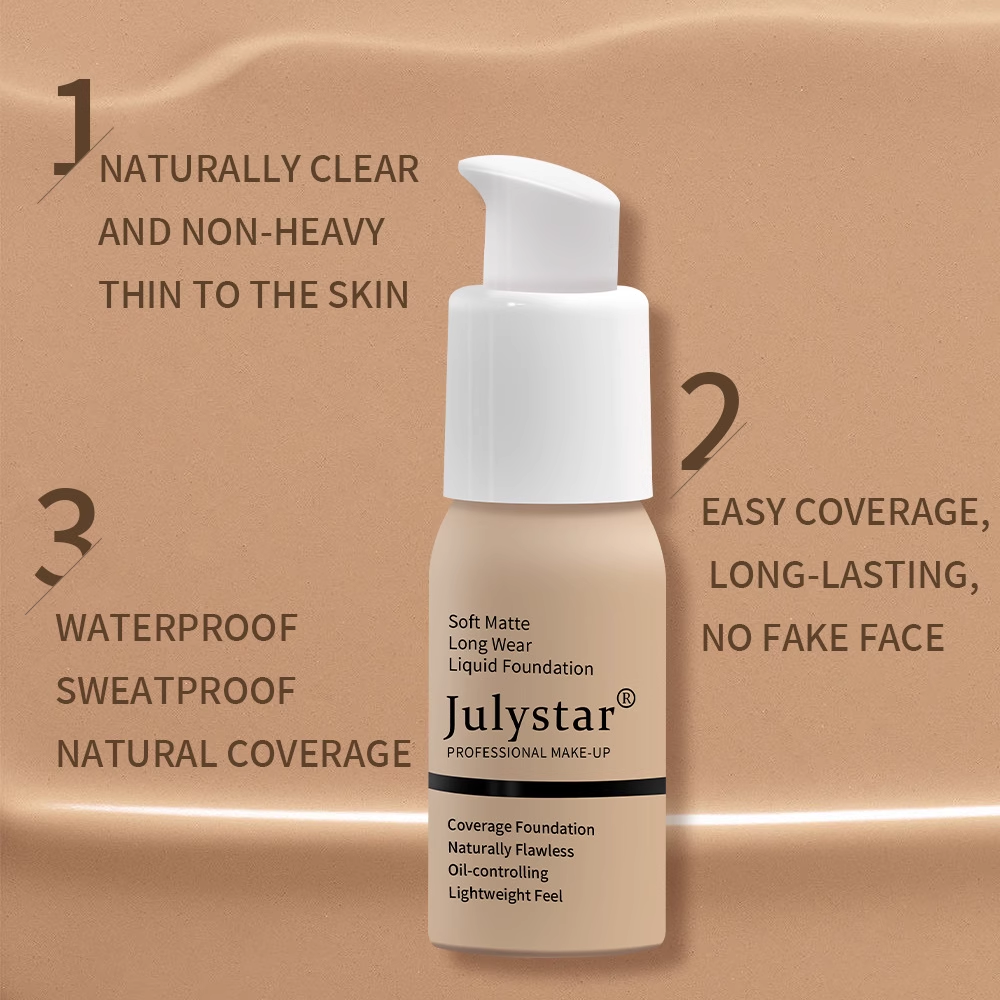 JulyStar 10 Colors Waterproof Long-Lasting Oil-Control Soft Matte Liquid  Foundation