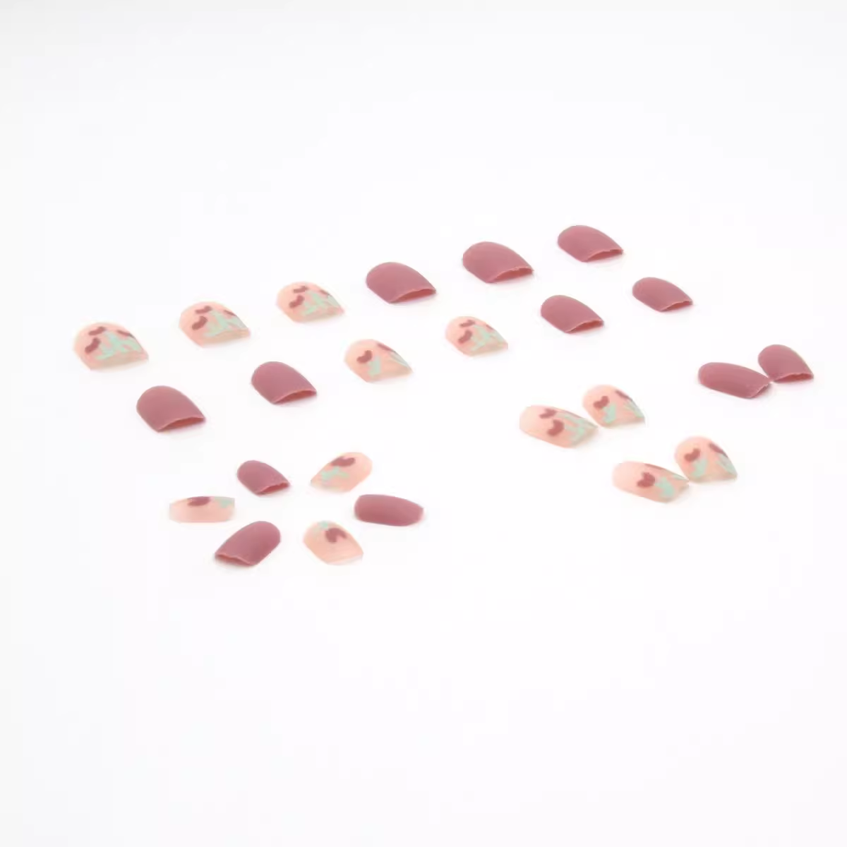 80040000201_3 Short Press-On Nails Dusty Rose Matte Tulip Design 24pcs