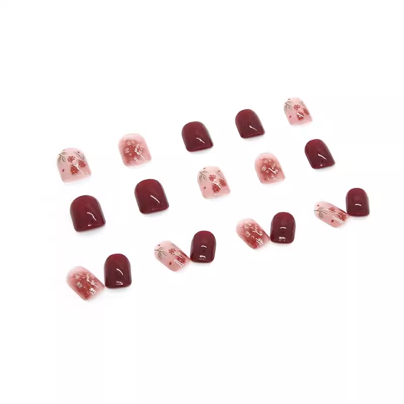 Rose Red Gold Foil Gradient Press-On Nails