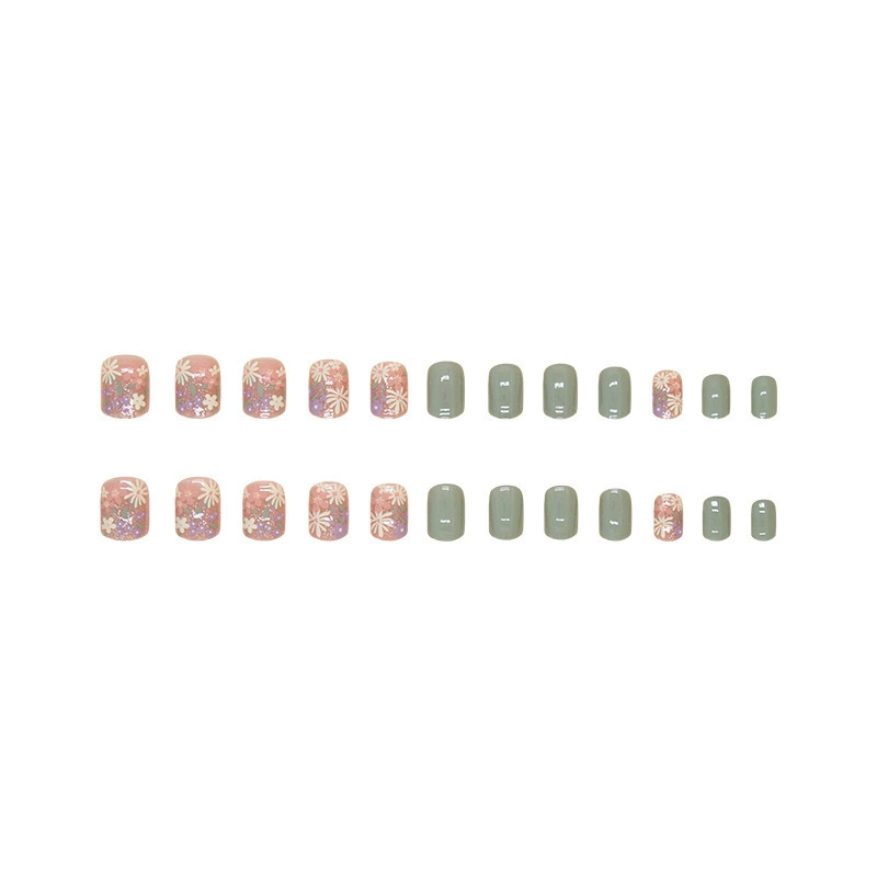 Green Floral Press-On Nails 24pcs