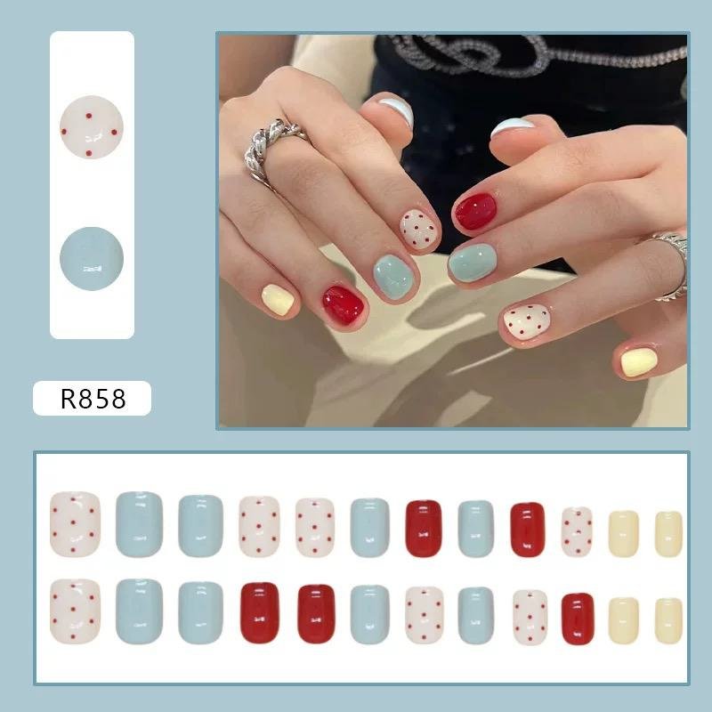 Cute Polka Dot Vintage Pastoral Style Press-On Nails 24pcs