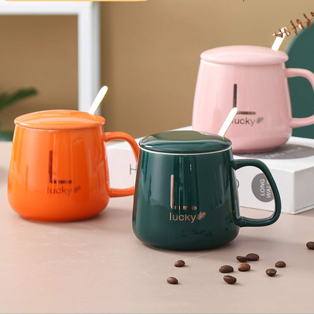 Lucky Letter Ceramic Mug Gift Set With Lid, Spoon & Towel - Image 6