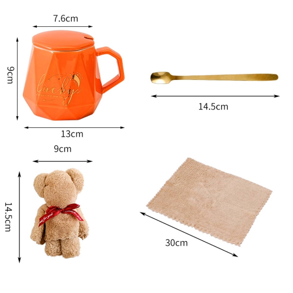 Gold Foil Stamp Diamond Shape Mug Gift Set With Lid, Spoon & Towel - Image 5