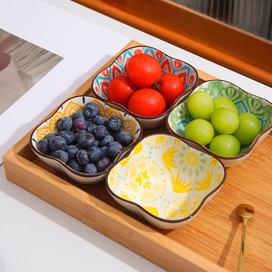 Mandala Square Ceramic Dipping Dish Sauce & Appetizer Plate