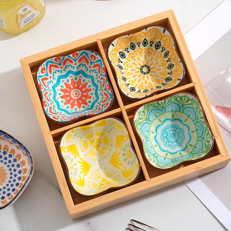 20020001001_2-1.png Mandala Square Ceramic Dipping Dish Sauce & Appetizer Plate